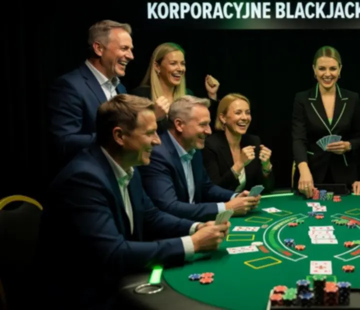 Goście przy stole blackjackowym podczas wieczoru tematycznego