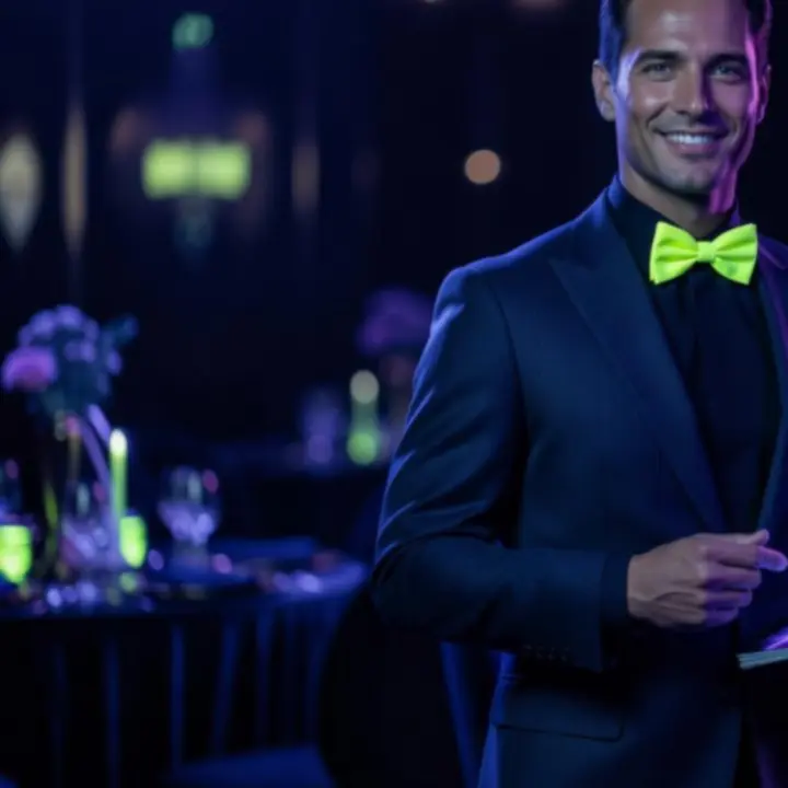 Profesjonalny host Velokragosta prowadzący wieczór przy stole eventowym