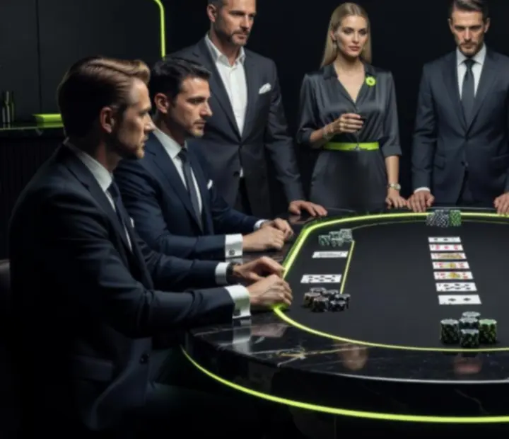 Pokerowy stół eventowy w ciemnej, neonowej oprawie Velokragosta