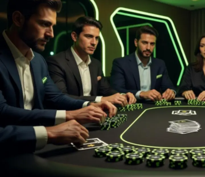 Goście biorący udział w pokerowym programie eventowym przy profesjonalnie zaaranżowanym stole