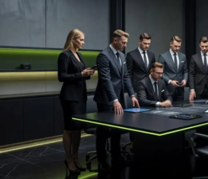 Zespół specjalistów eventowych Velokragosta w ciemnej, eleganckiej scenografii